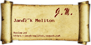 Janák Meliton névjegykártya